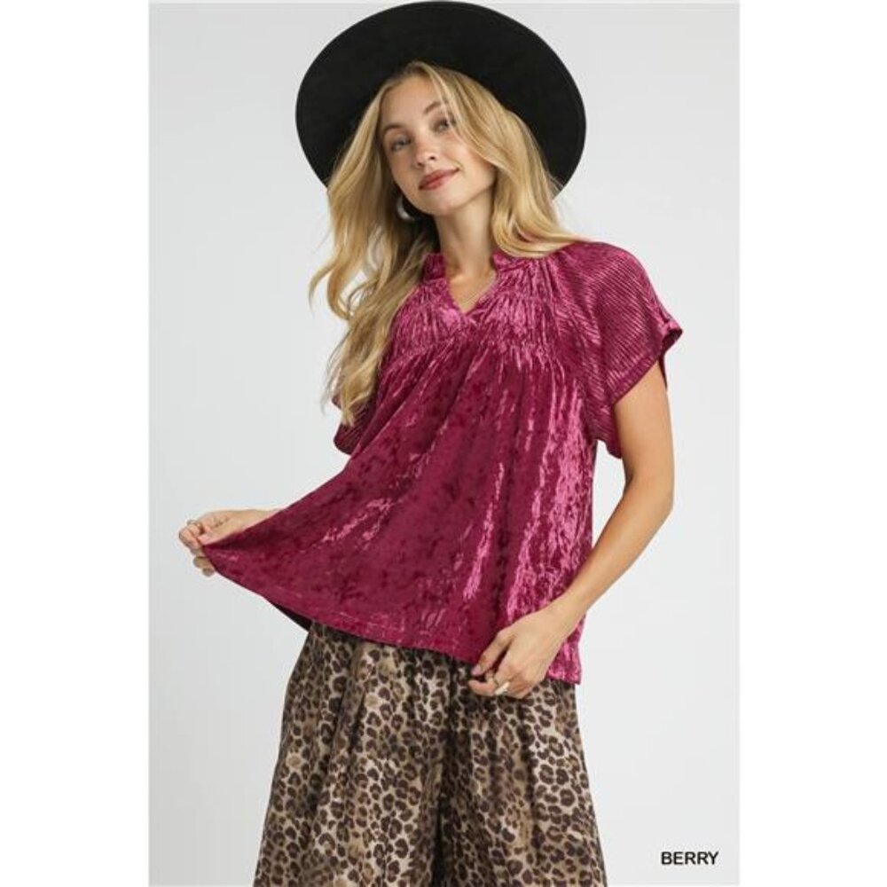โจNWT Umgeeโ Crushed Velvet Pleated Blouse
